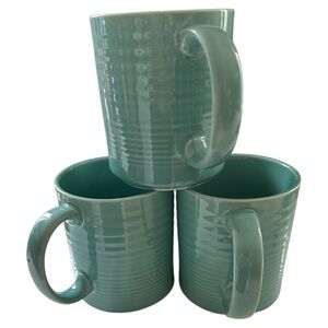 Vintage Furio Stoneware Coffee Mugs Lot of 3 Teal Japan Ribbed MCM Retro Kitchen